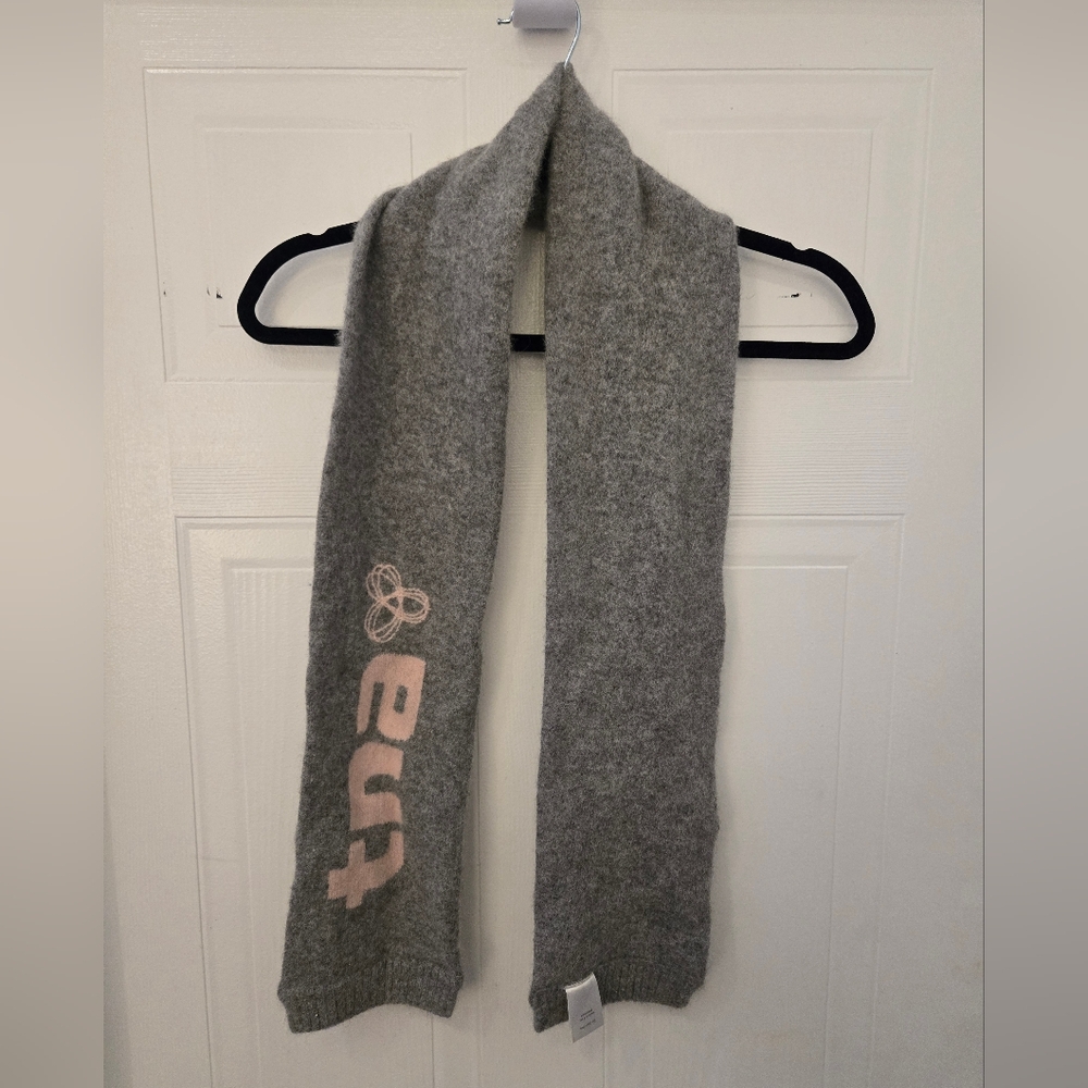 TNA Gray Womens Lambswool Scarf with Pink Logo